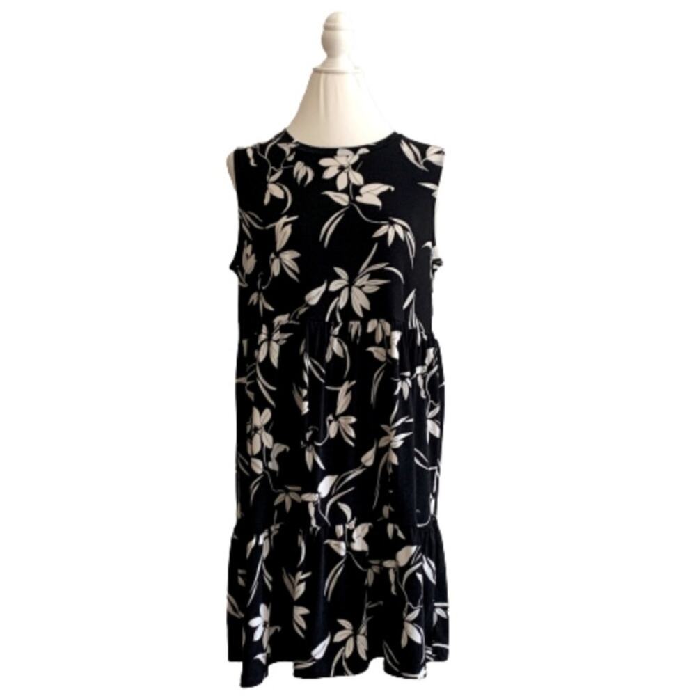 Banana Republic Dress Black White Floral Print Sleeveless Casual Dress Medium